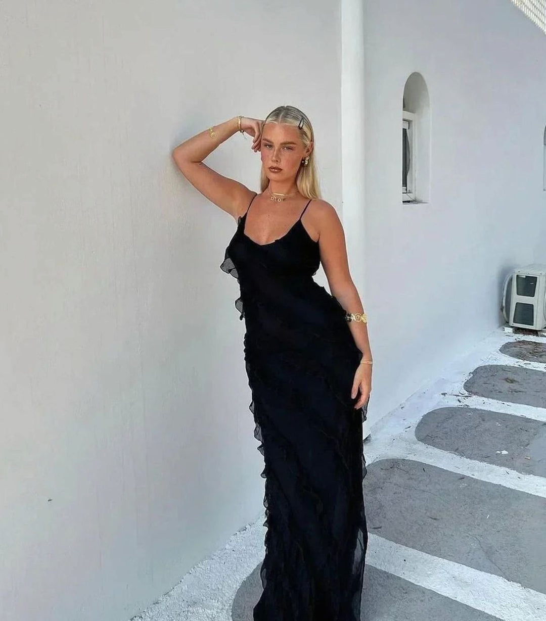 Charlotte | Women's Ruffled Spaghetti-Strap Formal Maxi Wedding Guest Dress