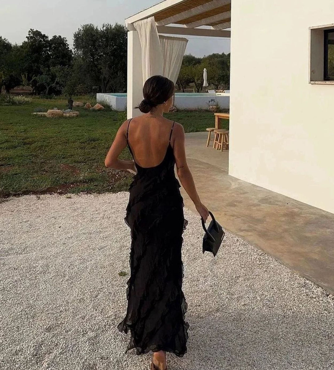 Charlotte | Women's Ruffled Spaghetti-Strap Formal Maxi Wedding Guest Dress