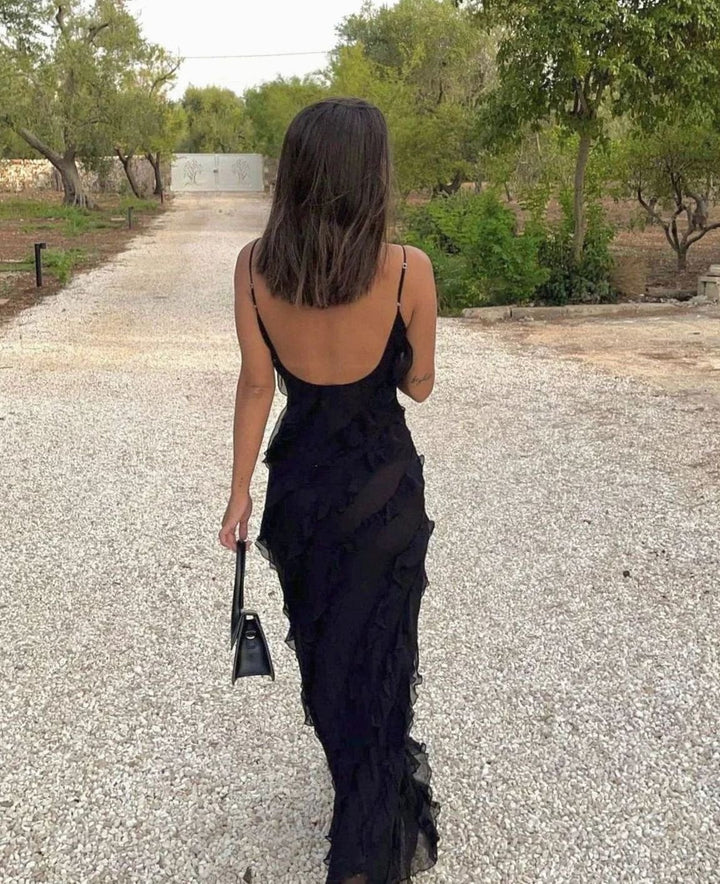 Charlotte | Women's Ruffled Spaghetti-Strap Formal Maxi Wedding Guest Dress