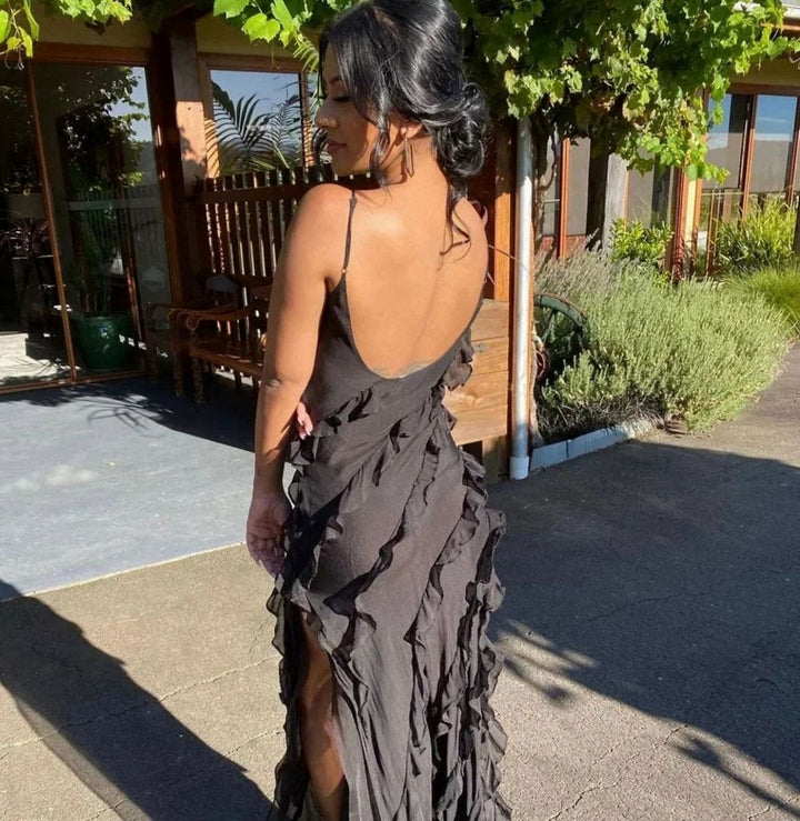 Charlotte | Women's Ruffled Spaghetti-Strap Formal Maxi Wedding Guest Dress
