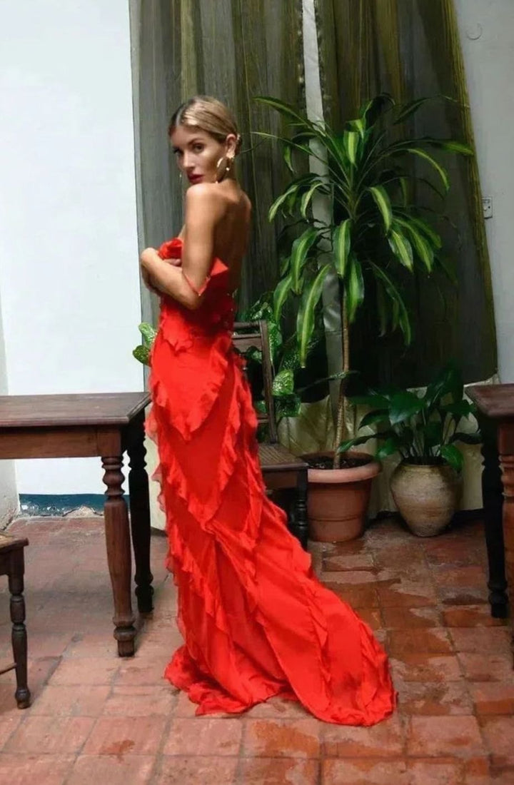 Charlotte | Women's Ruffled Spaghetti-Strap Formal Maxi Wedding Guest Dress