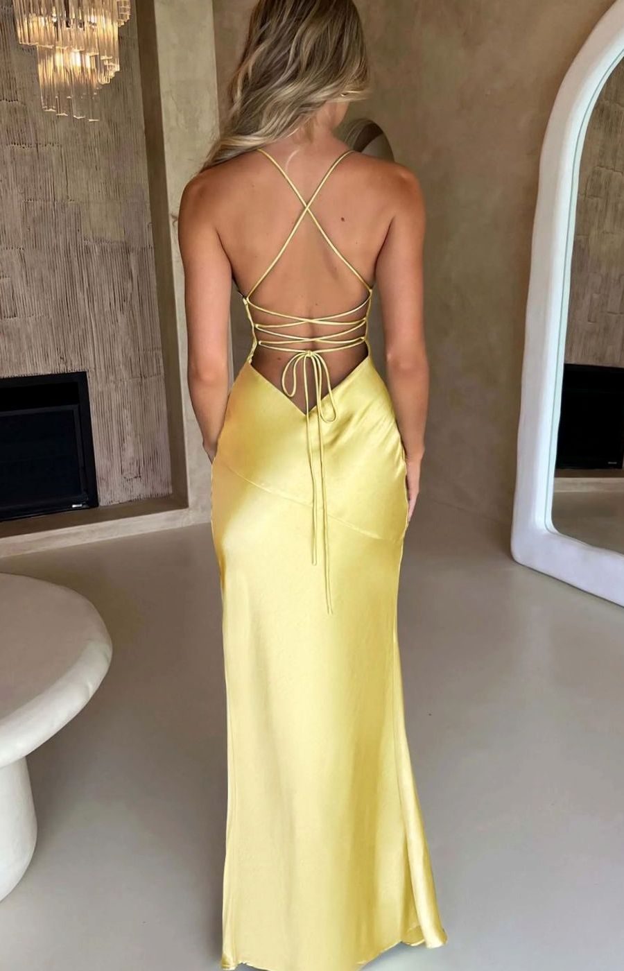 Hazel | Women's Satin Evening Maxi Dress V-Neck Halter High-Slit Gown