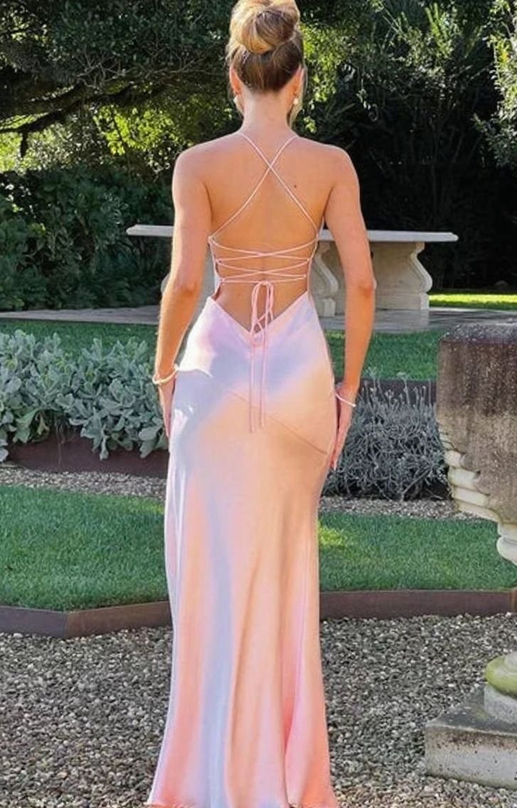 Hazel | Women's Satin Evening Maxi Dress V-Neck Halter High-Slit Gown