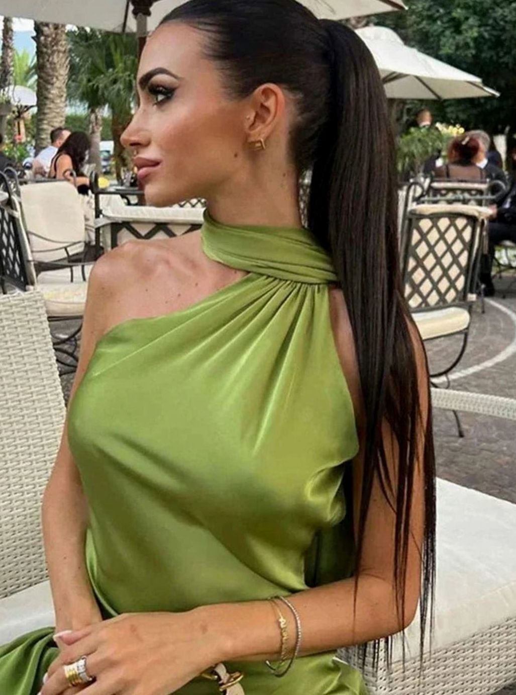 Olivia | Women's Satin Halter-Neck Cape-Detail Open-Back Maxi Dress