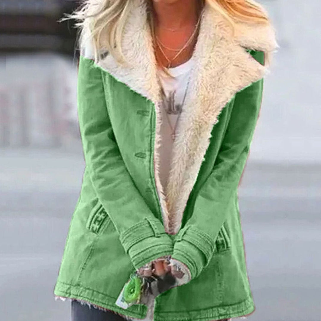 Emma | Women's Sherpa-Collar Button-Front Mid-Length Coat