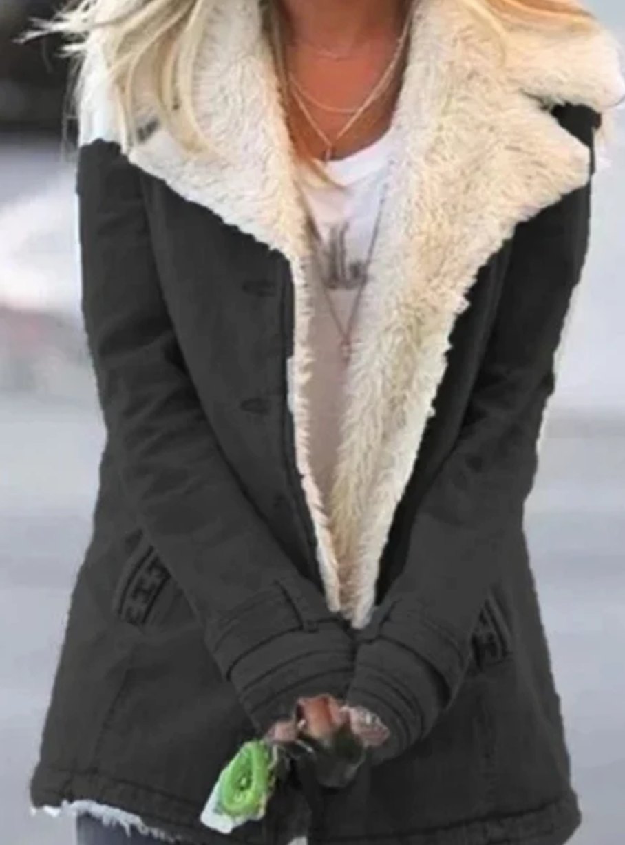 Emma | Women's Sherpa-Collar Button-Front Mid-Length Coat