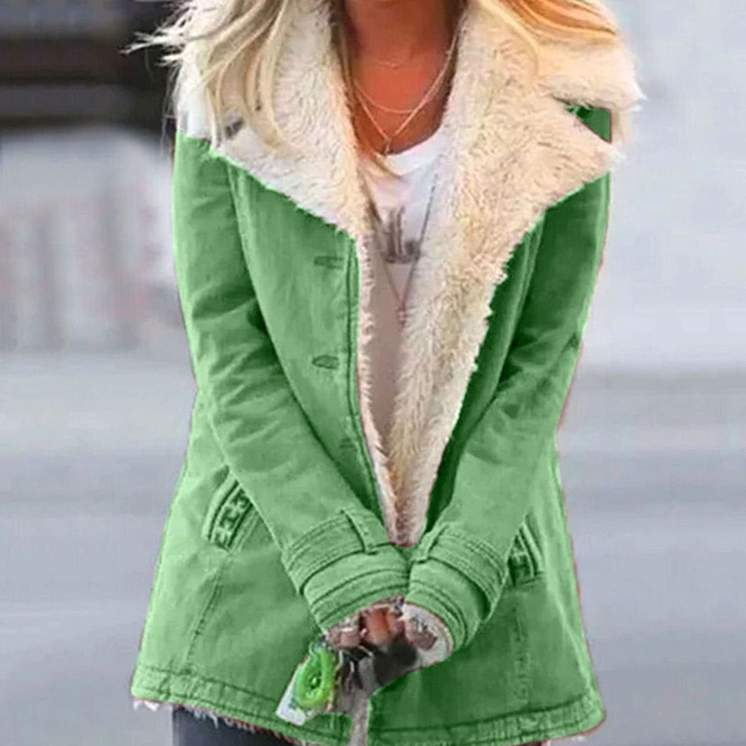 Emma | Women's Sherpa-Collar Button-Front Mid-Length Coat