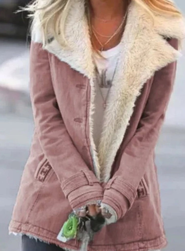 Emma | Women's Sherpa-Collar Button-Front Mid-Length Coat