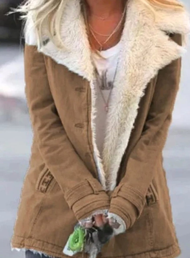 Emma | Women's Sherpa-Collar Button-Front Mid-Length Coat