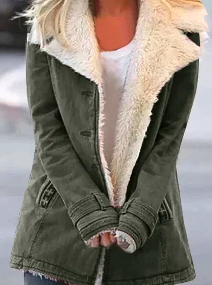 Emma | Women's Sherpa-Collar Button-Front Mid-Length Coat