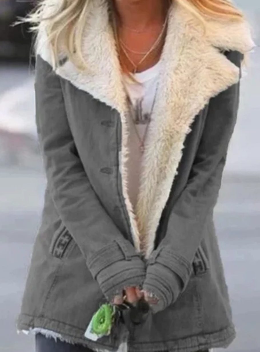 Emma | Women's Sherpa-Collar Button-Front Mid-Length Coat