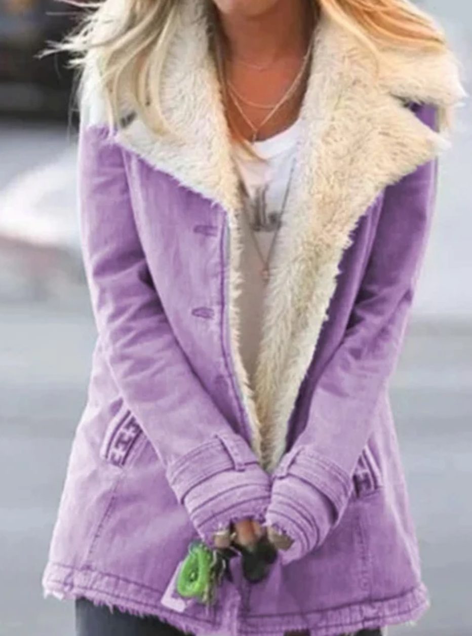 Emma | Women's Sherpa-Collar Button-Front Mid-Length Coat