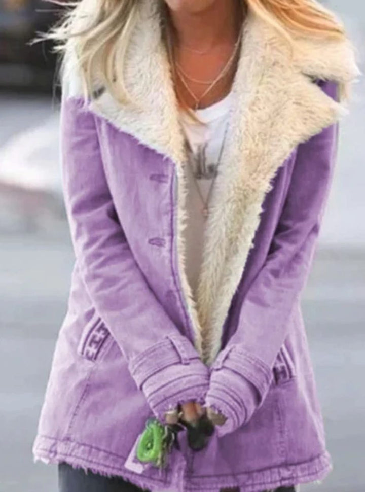 Emma | Women's Sherpa-Collar Button-Front Mid-Length Coat