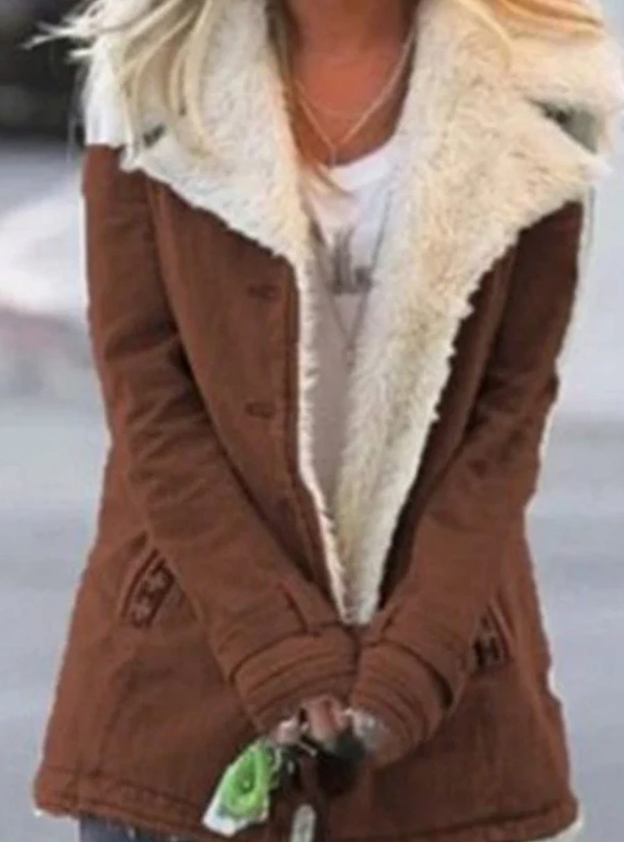 Emma | Women's Sherpa-Collar Button-Front Mid-Length Coat