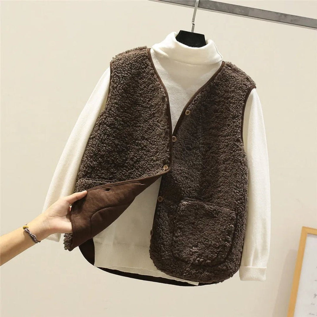 Sophia | Women's Sherpa Puffer Vest Button-Front Fleece Gilet
