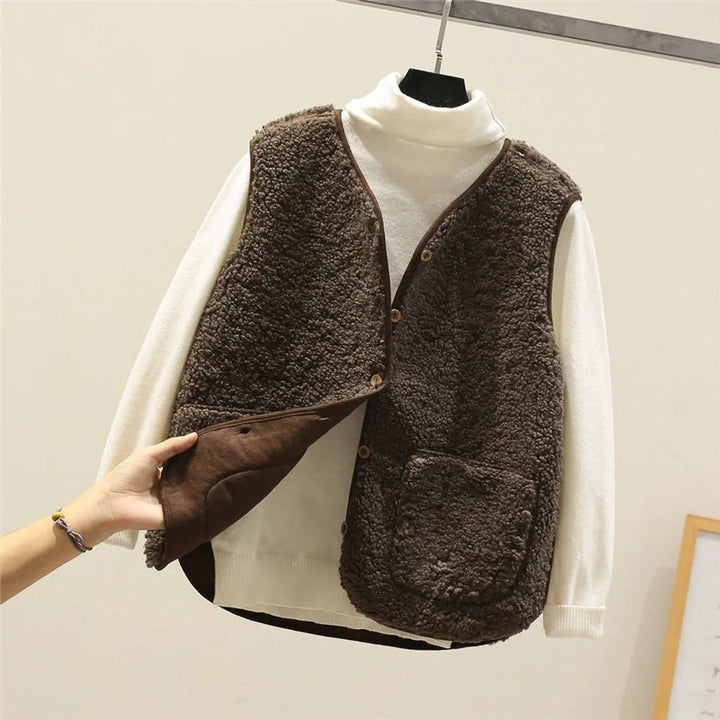 Sophia | Women's Sherpa Puffer Vest Button-Front Fleece Gilet