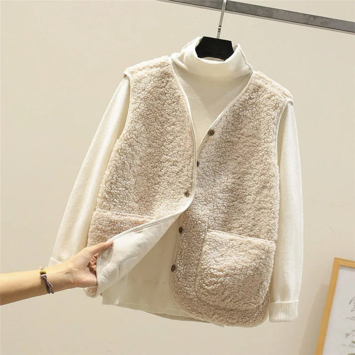 Sophia | Women's Sherpa Puffer Vest Button-Front Fleece Gilet