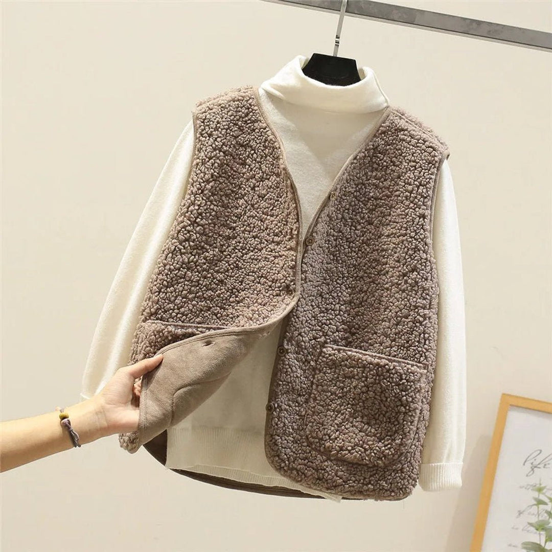 Sophia | Women's Sherpa Puffer Vest Button-Front Fleece Gilet