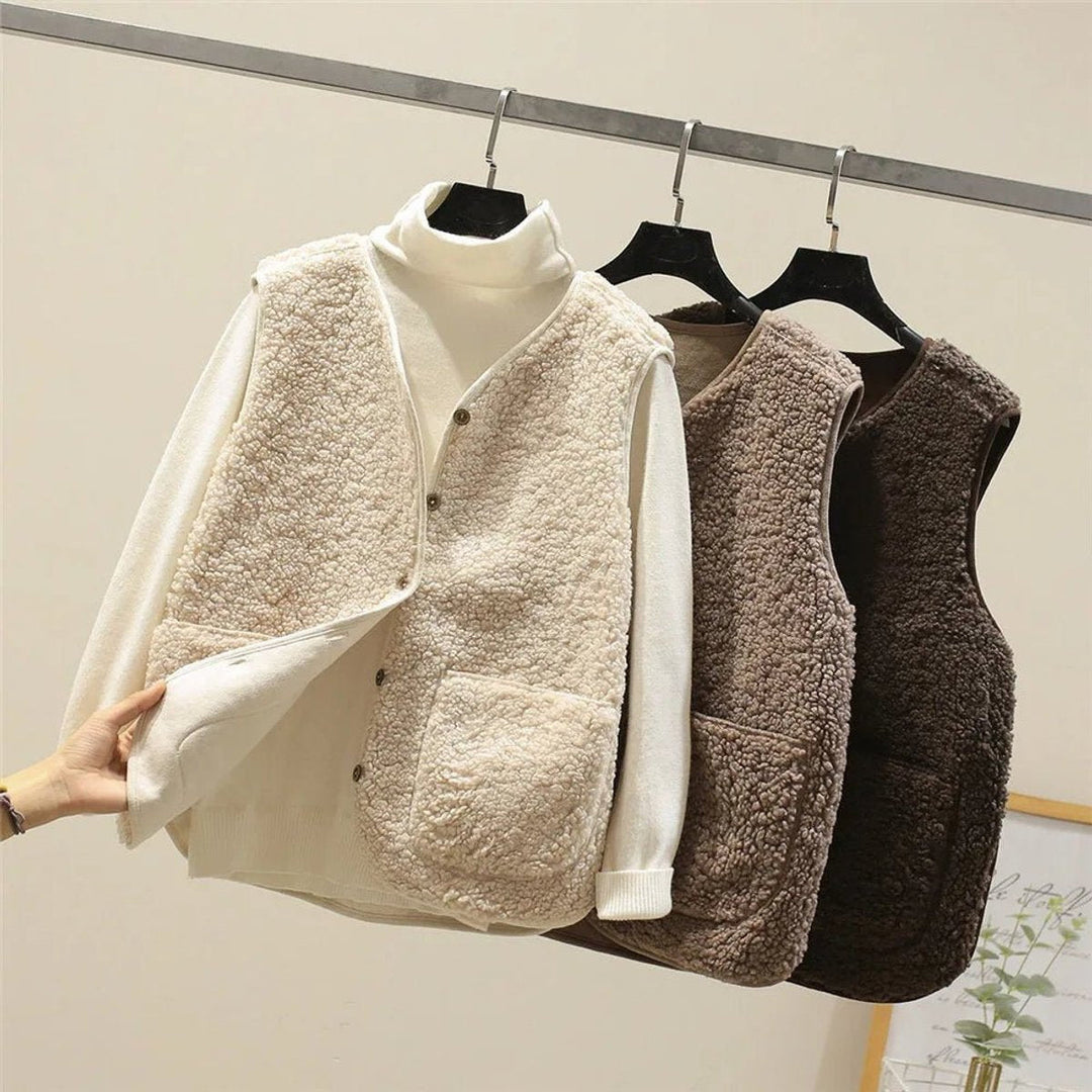 Sophia | Women's Sherpa Puffer Vest Button-Front Fleece Gilet