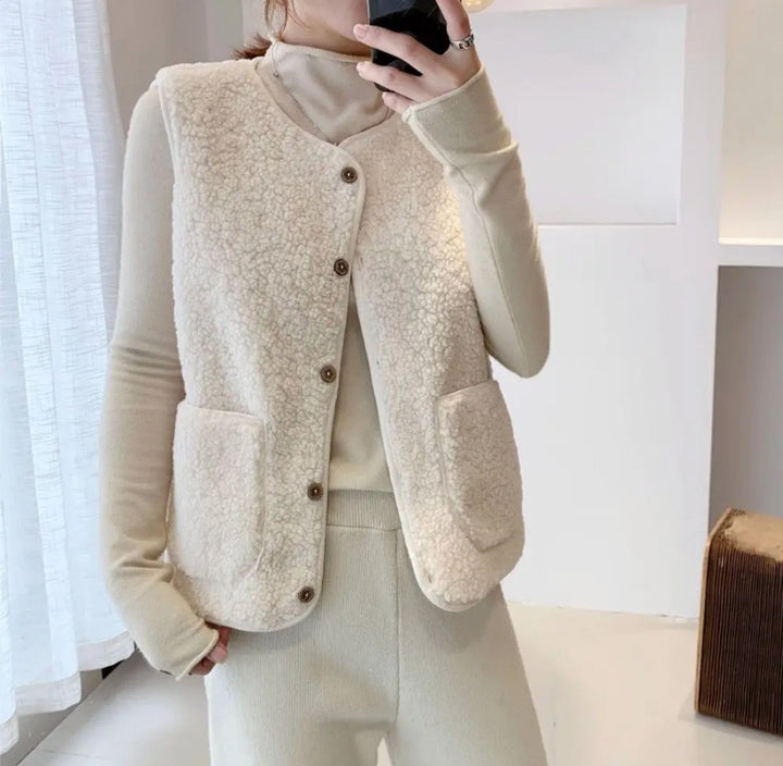 Sophia | Women's Sherpa Puffer Vest Button-Front Fleece Gilet