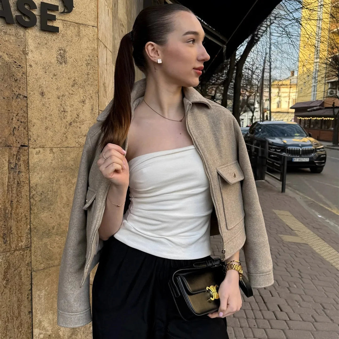 Claire | Women's Cropped Zip Up Bomber Jacket