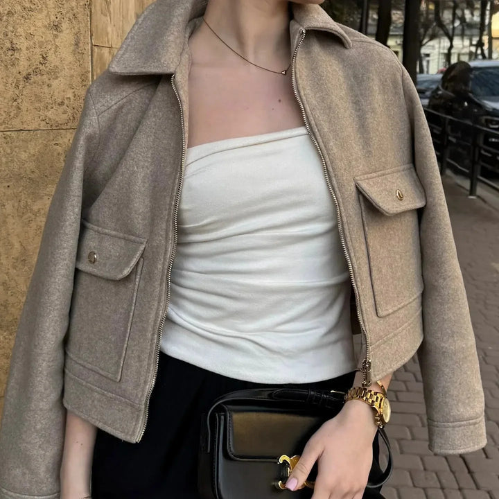Claire | Women's Cropped Zip Up Bomber Jacket