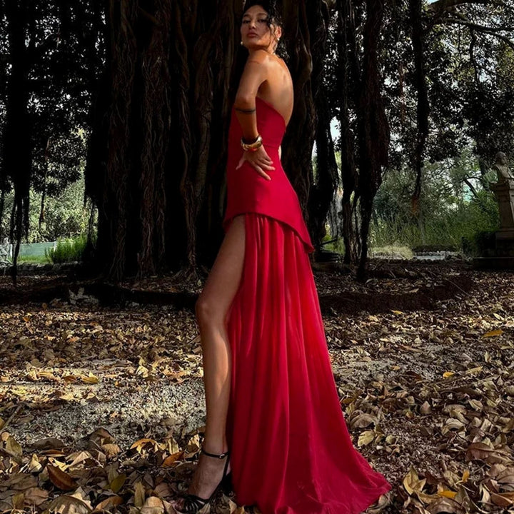 Nora | Women's Sleeveless Asymmetric Bustier Wedding Guest Maxi Dress