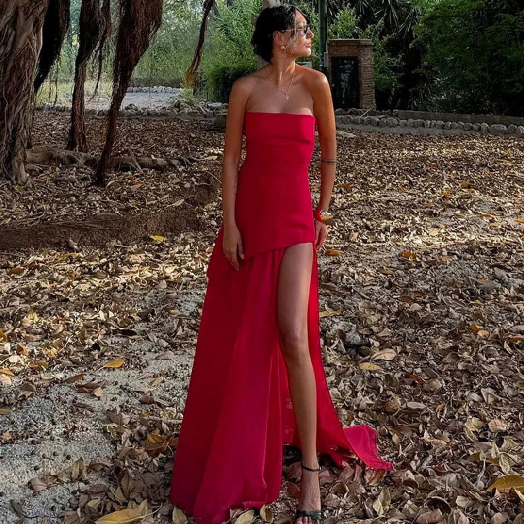 Nora | Women's Sleeveless Asymmetric Bustier Wedding Guest Maxi Dress