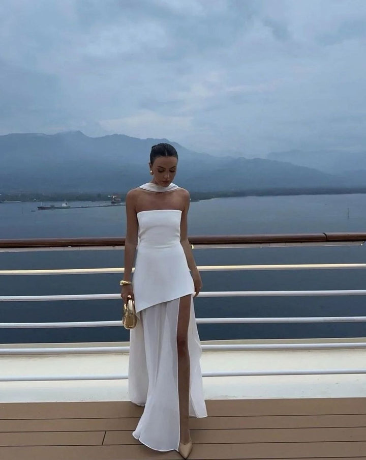 Nora | Women's Sleeveless Asymmetric Bustier Wedding Guest Maxi Dress