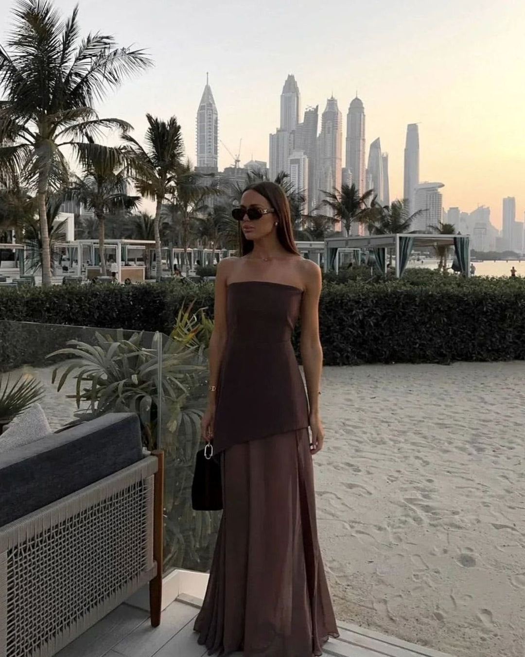 Nora | Women's Sleeveless Asymmetric Bustier Wedding Guest Maxi Dress