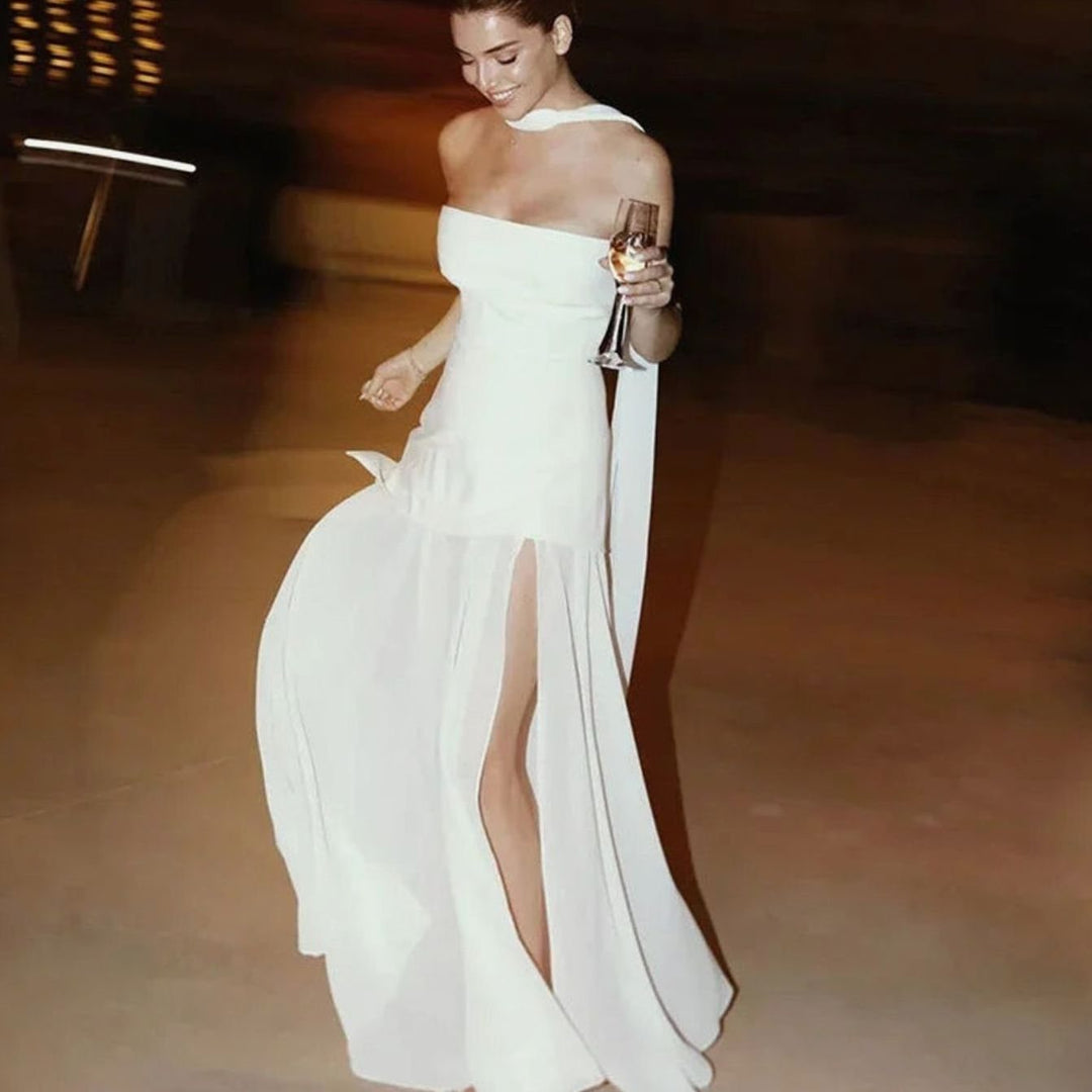 Nora | Women's Sleeveless Asymmetric Bustier Wedding Guest Maxi Dress