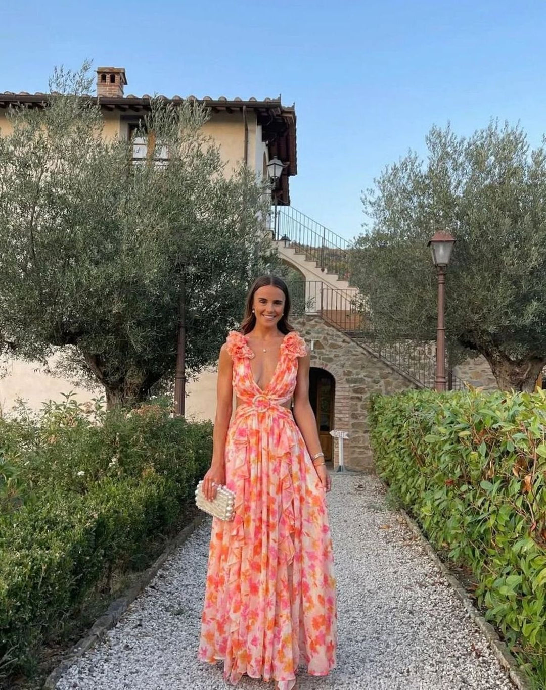 Luna | Women's Sleeveless Floral Print Deep-V Maxi Dress