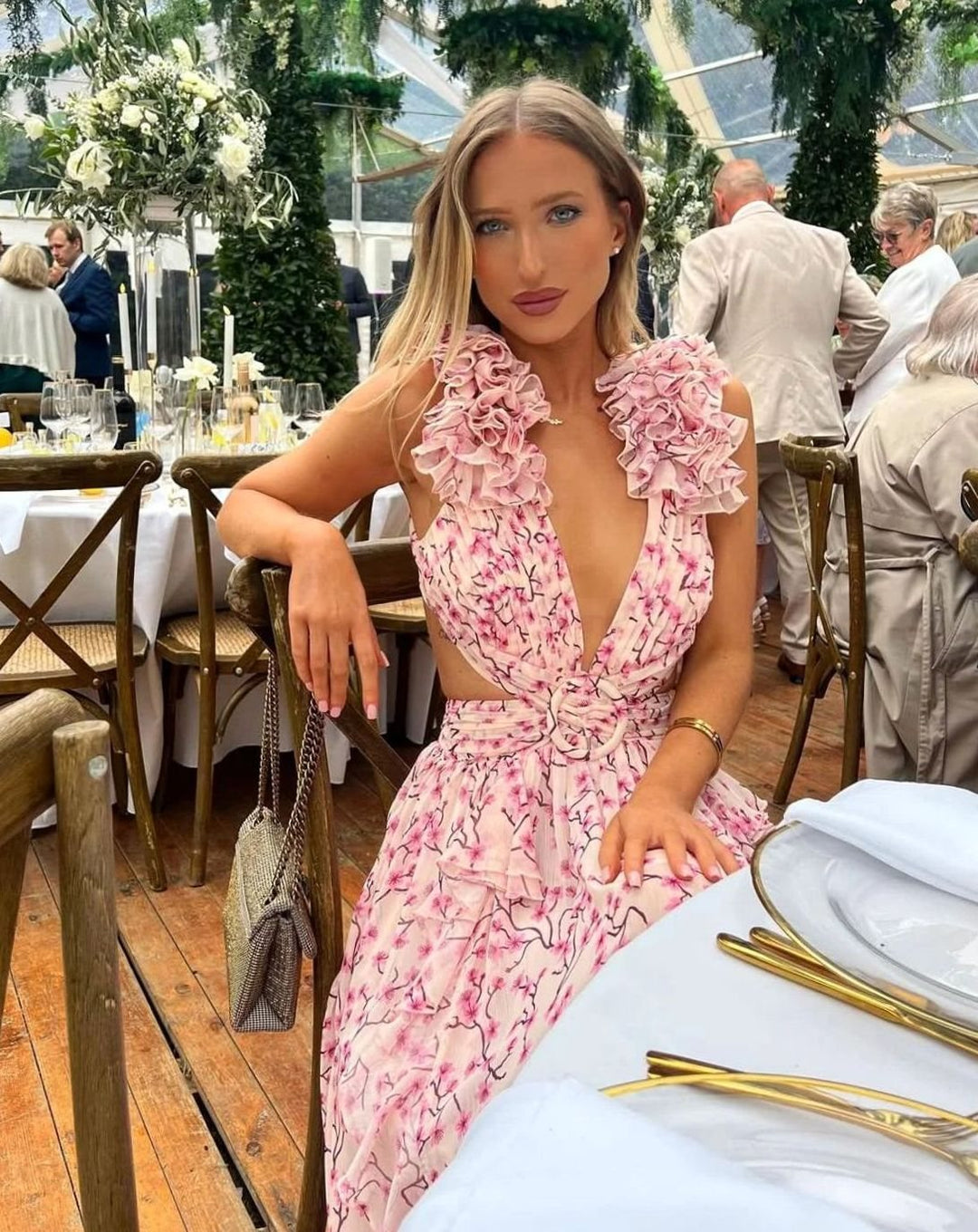 Luna | Women's Sleeveless Floral Print Deep-V Maxi Dress