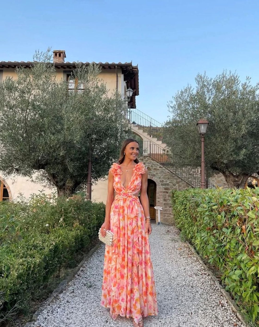 Luna | Women's Sleeveless Floral Print Deep-V Maxi Dress