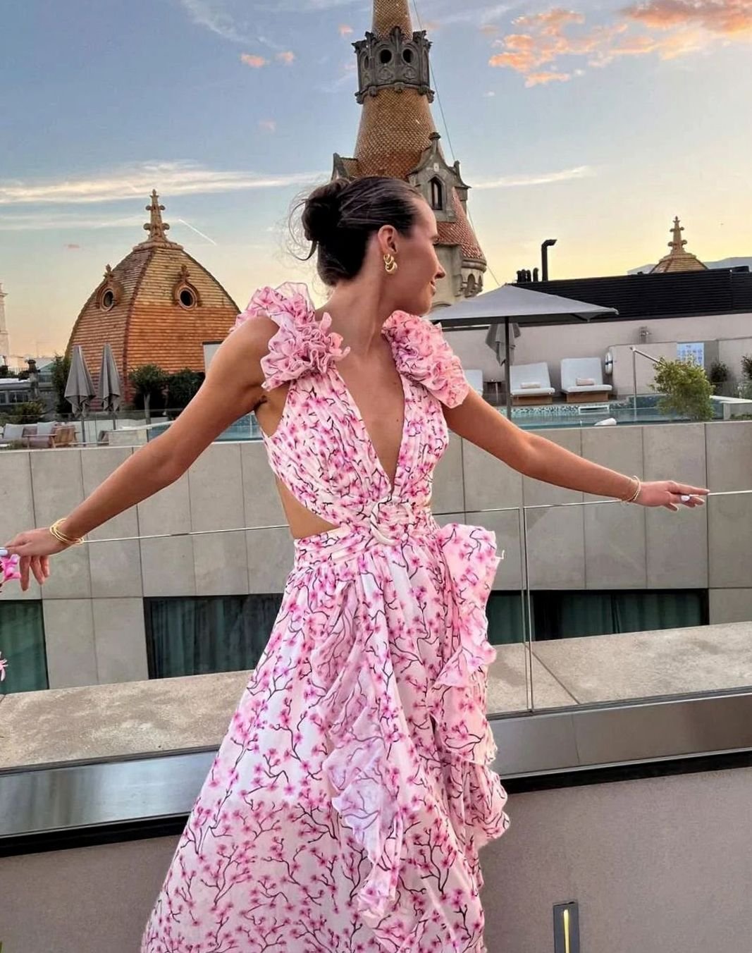 Luna | Women's Sleeveless Floral Print Deep-V Maxi Dress