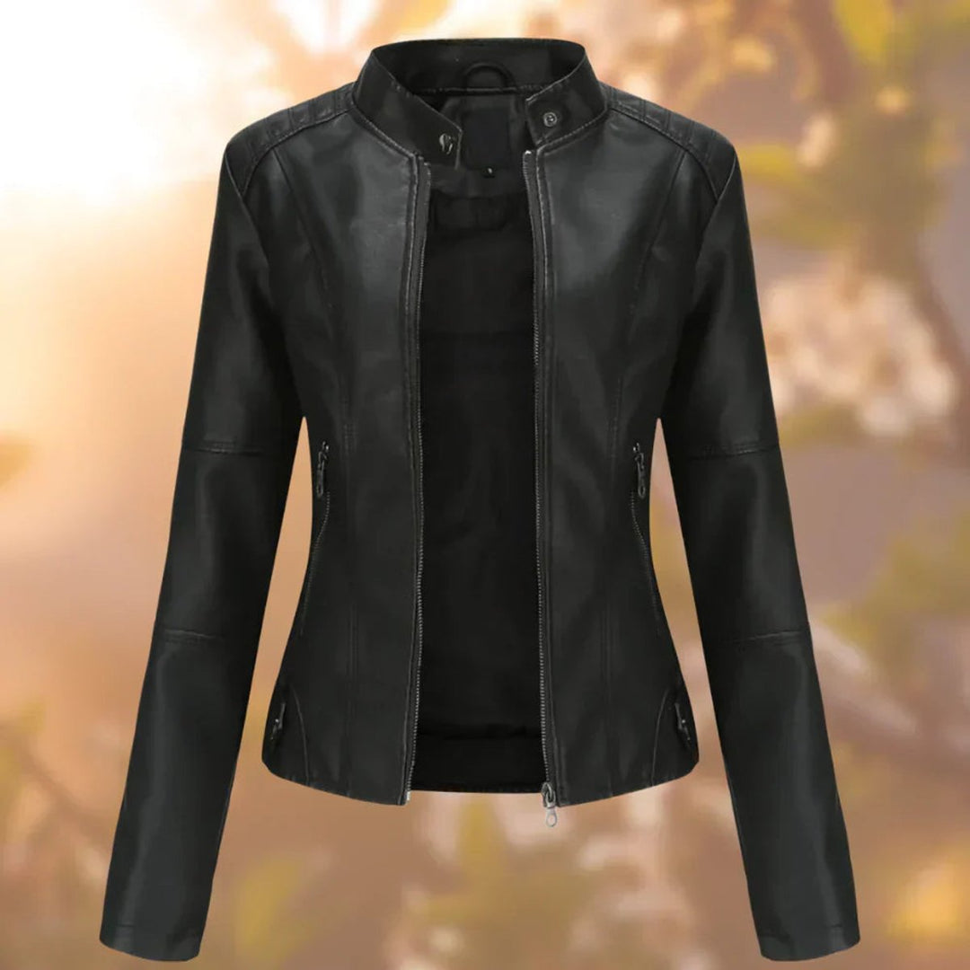 Isabella | Women's Slim-Fit Stand-Collar Zip-Up Faux Leather Jacket