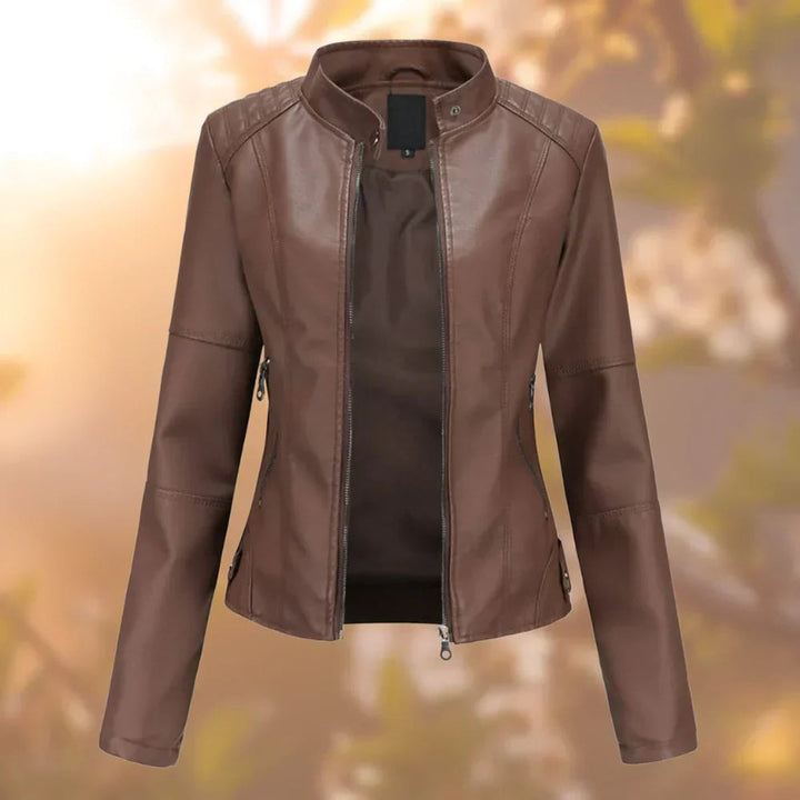 Isabella | Women's Slim-Fit Stand-Collar Zip-Up Faux Leather Jacket