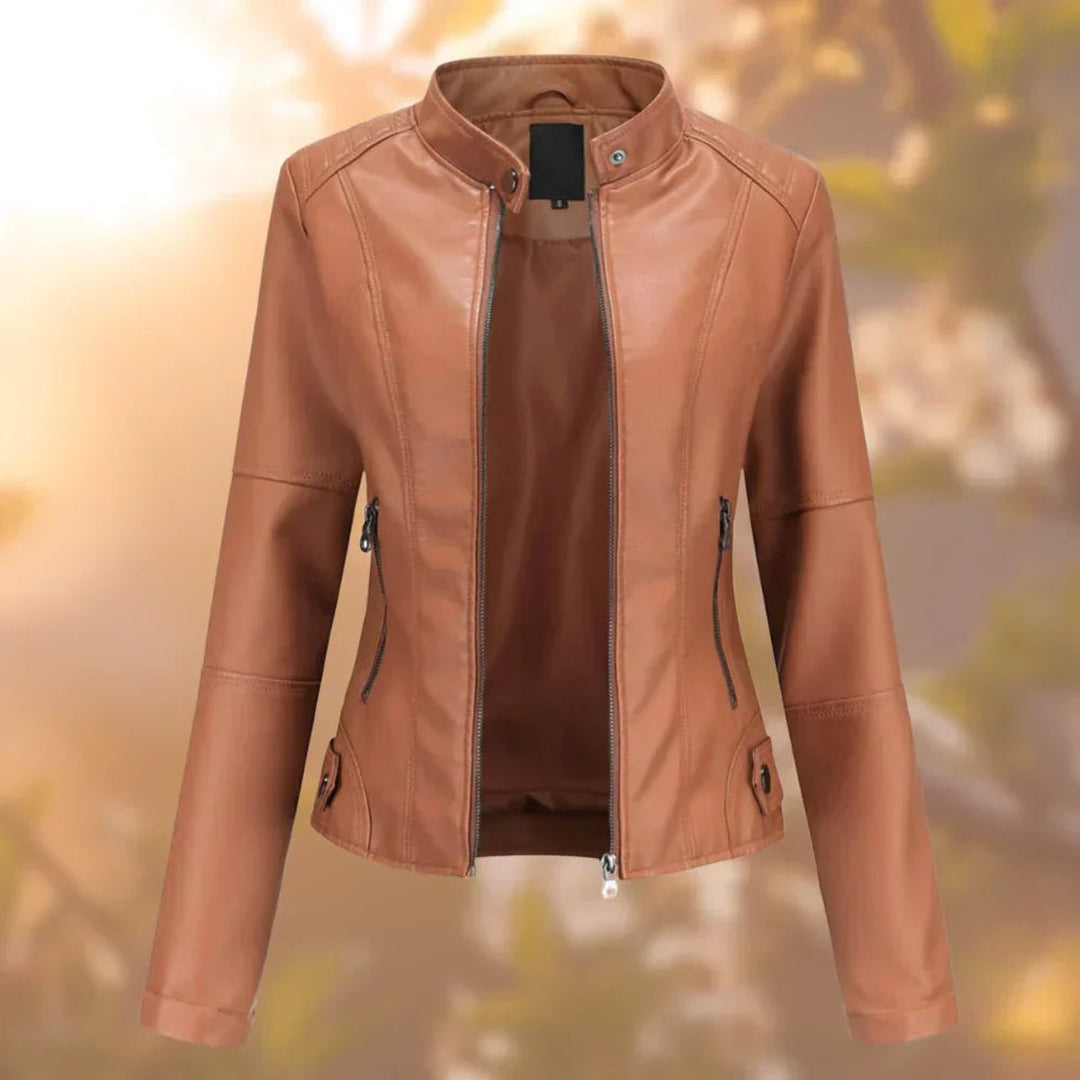 Isabella | Women's Slim-Fit Stand-Collar Zip-Up Faux Leather Jacket