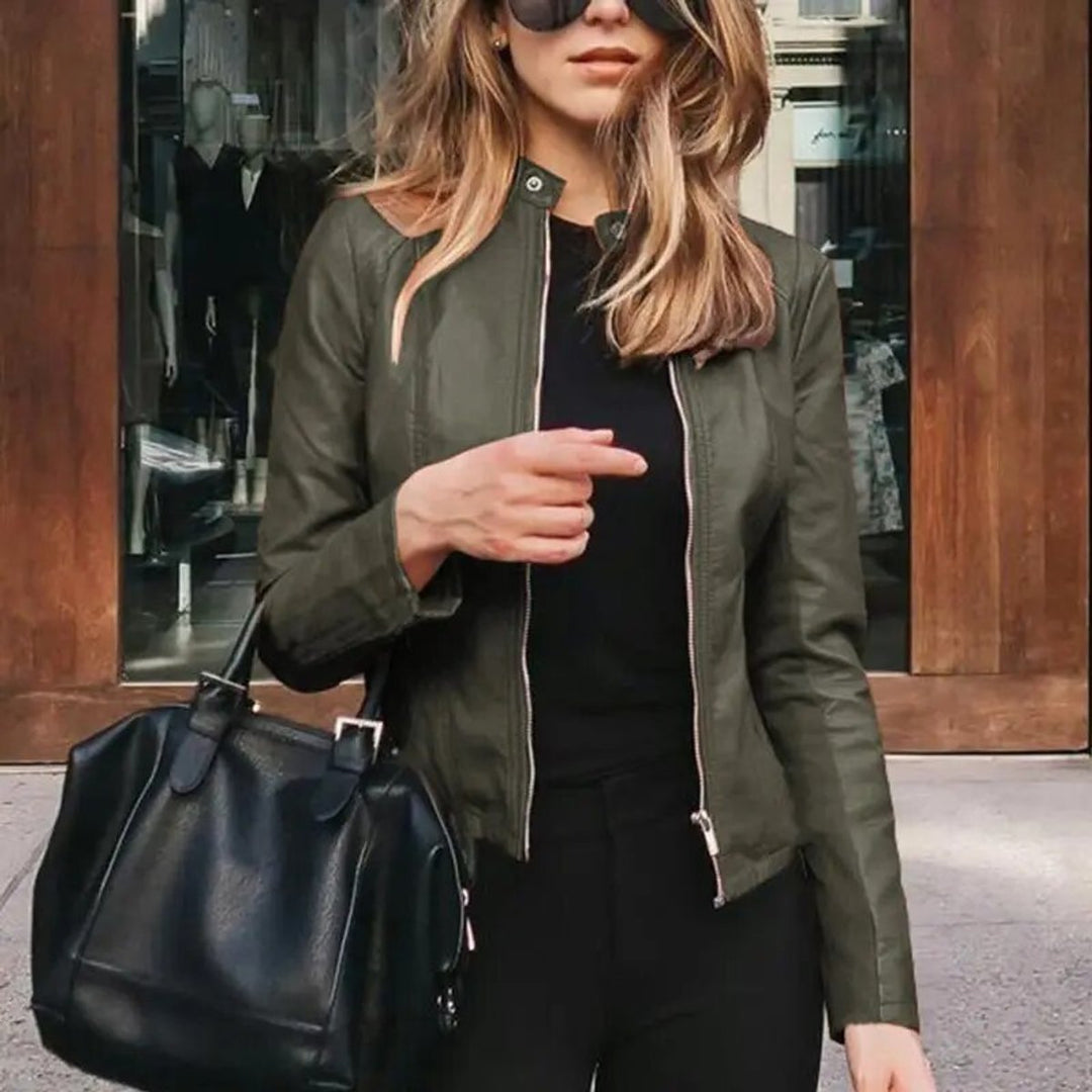 Evelyn | Women's Slim-Fit Zip-Up Faux Leather Jacket