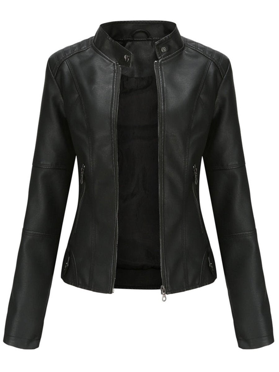 Hazel | Women's Slim-Fit Zip-Up Moto Faux Leather Jacket