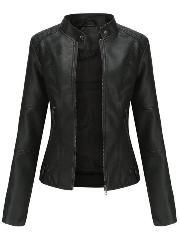 Hazel | Women's Slim-Fit Zip-Up Moto Faux Leather Jacket