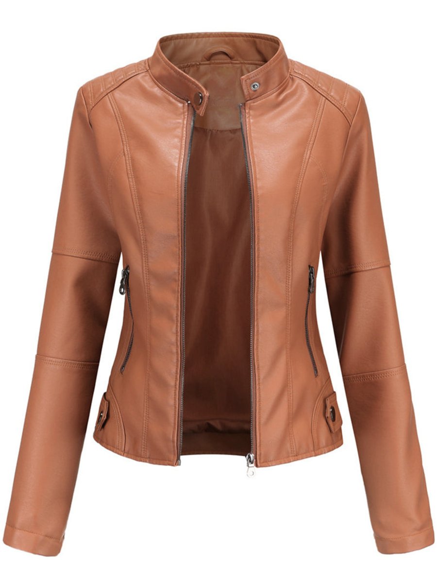 Hazel | Women's Slim-Fit Zip-Up Moto Faux Leather Jacket