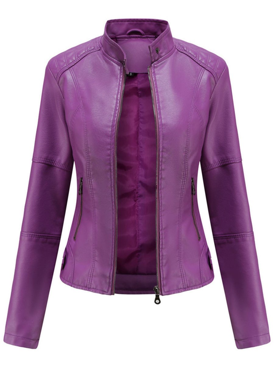 Hazel | Women's Slim-Fit Zip-Up Moto Faux Leather Jacket