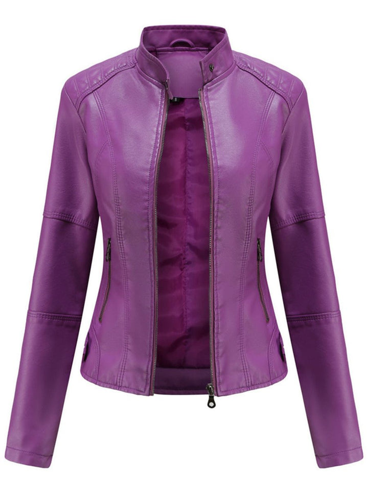 Hazel | Women's Slim-Fit Zip-Up Moto Faux Leather Jacket