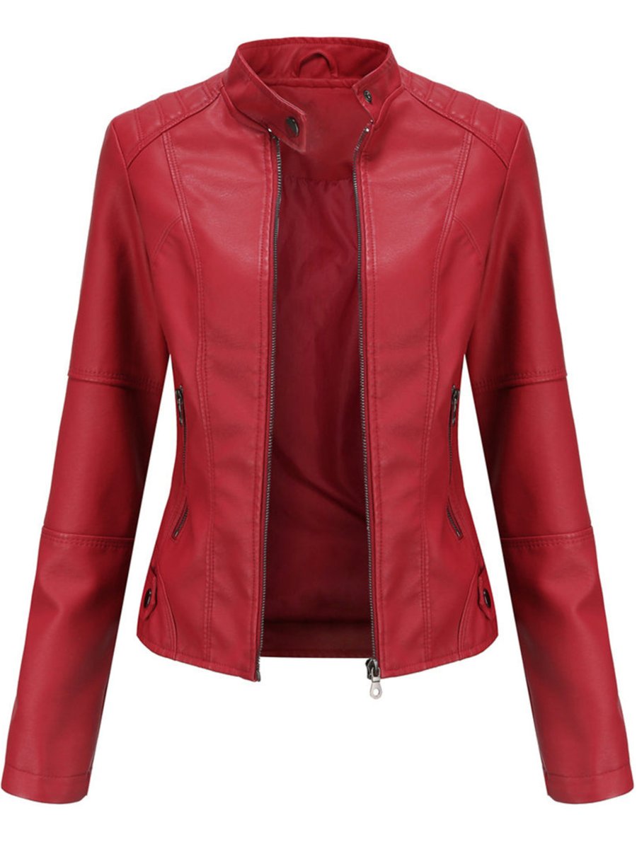 Hazel | Women's Slim-Fit Zip-Up Moto Faux Leather Jacket