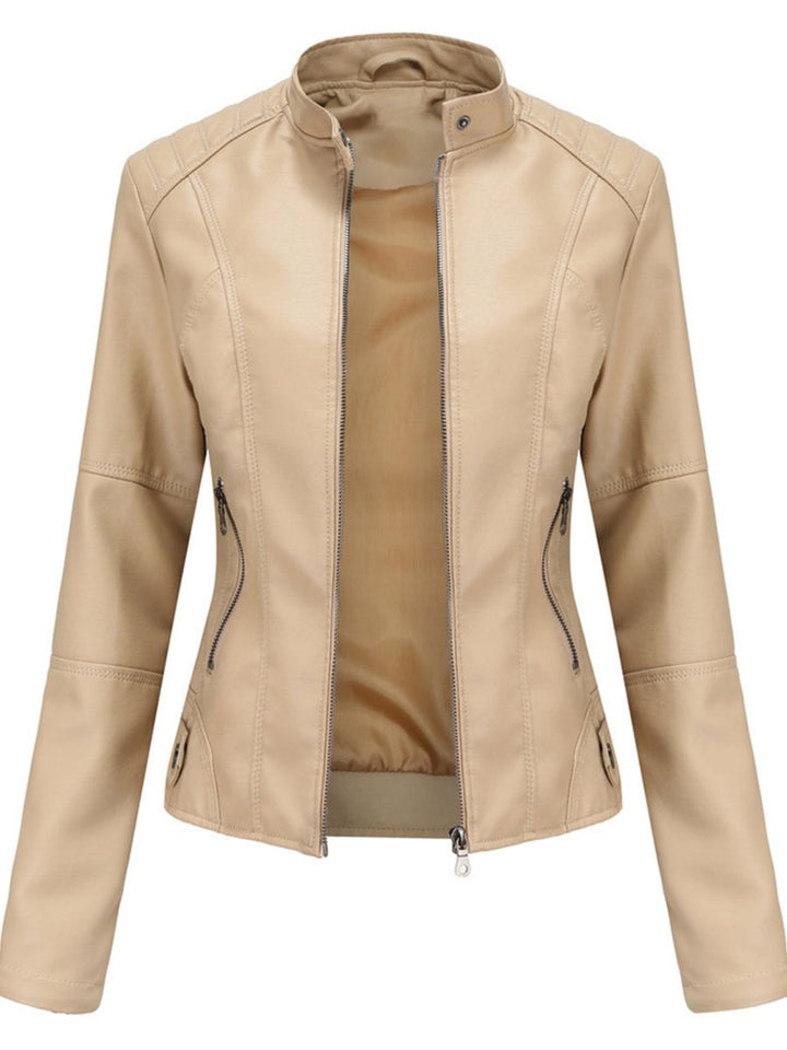 Hazel | Women's Slim-Fit Zip-Up Moto Faux Leather Jacket