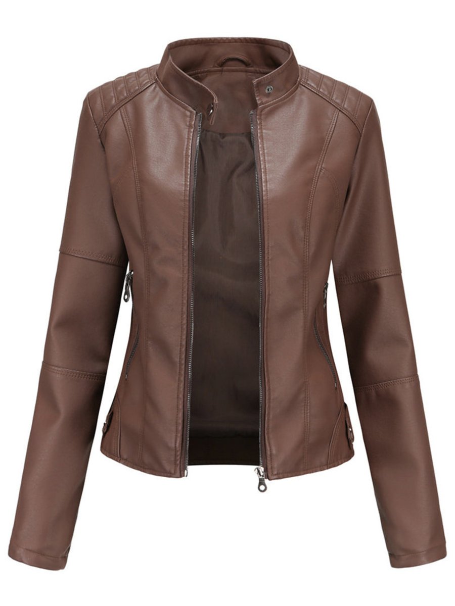 Hazel | Women's Slim-Fit Zip-Up Moto Faux Leather Jacket