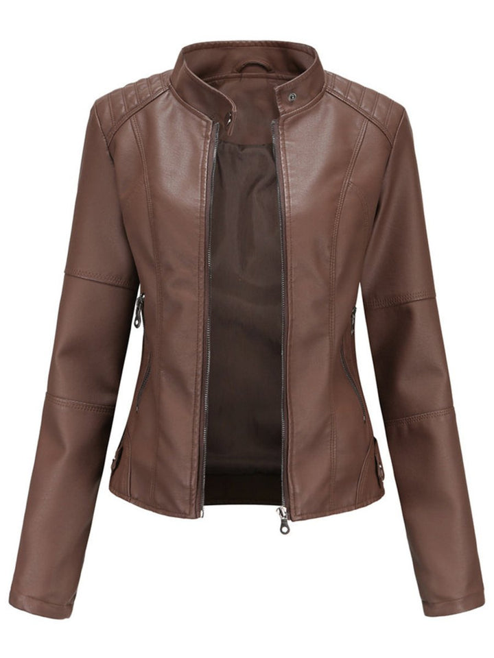 Hazel | Women's Slim-Fit Zip-Up Moto Faux Leather Jacket
