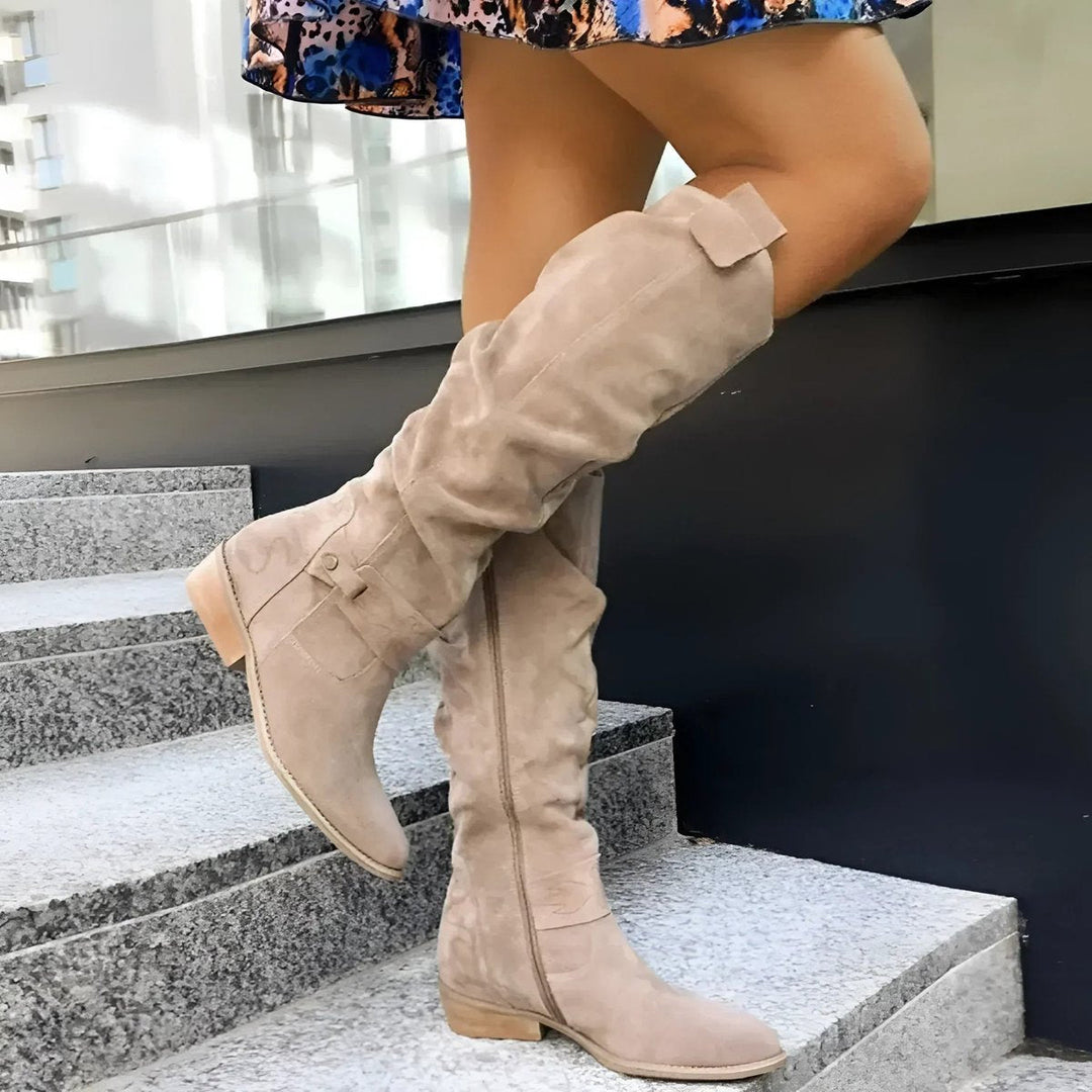 Sophia | Women's Slouchy Over-the-Knee High Boots Flat Block Heel Suede