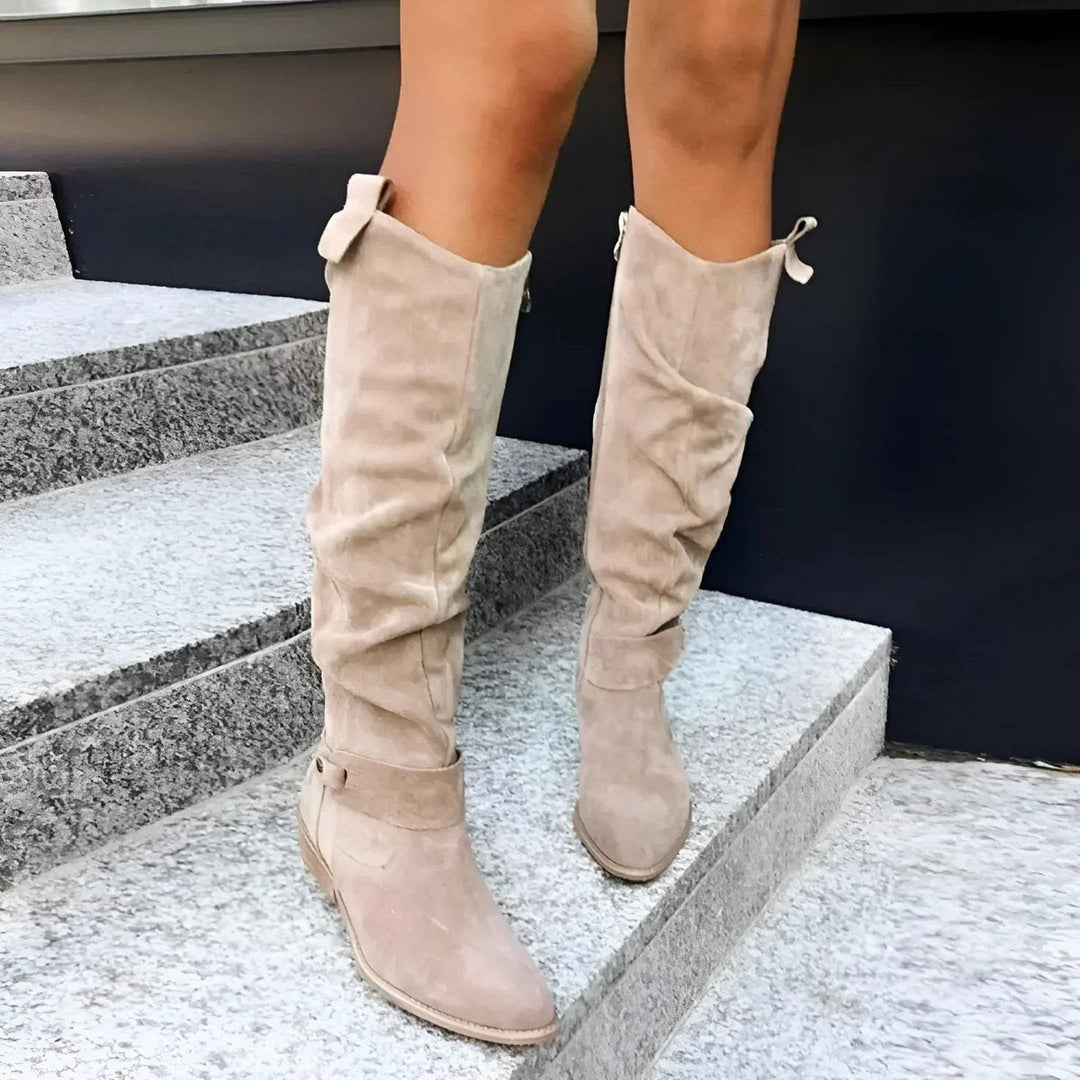 Sophia | Women's Slouchy Over-the-Knee High Boots Flat Block Heel Suede